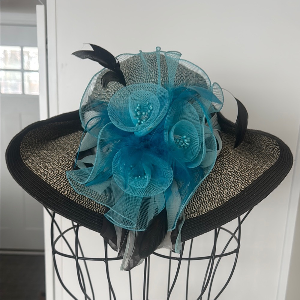 Elegant Black and Teal Floral Hat